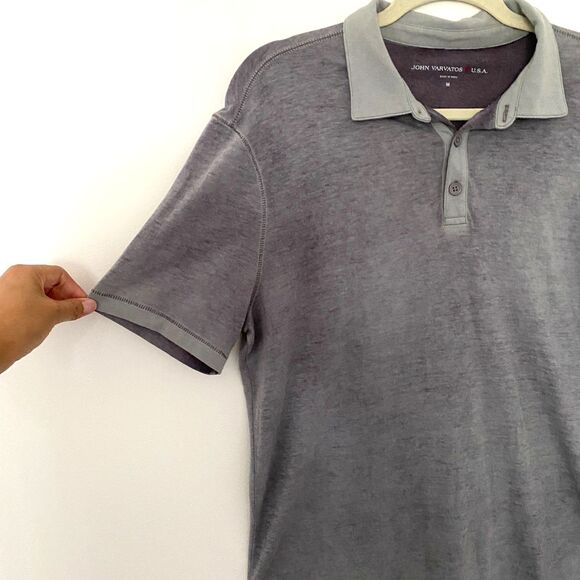 John Varvatos USA Men’s Washed Gray Pullover Short Sleeve Polo Shirt Sz M - Picture 3 of 8